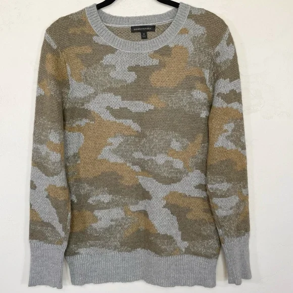 Banana Republic Wool Mohair Cotton Blend Camouflage Crewneck Sweater - Picture 1 of 16